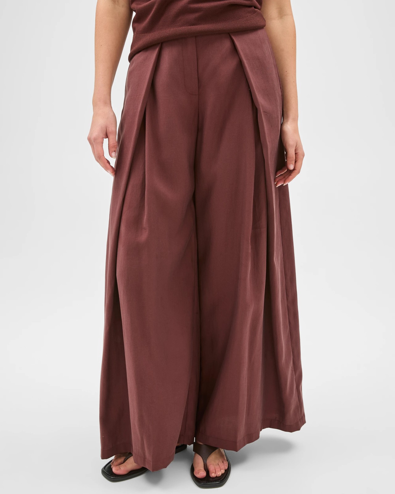 Preview Crossover Pleated Wide Leg Pants - Dark Chocolate 5 of 5