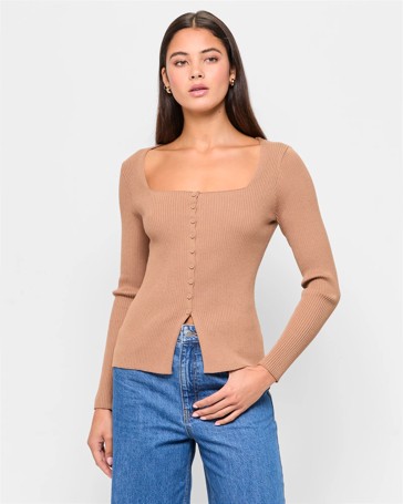 Button Front Knit Top - Lily Loves