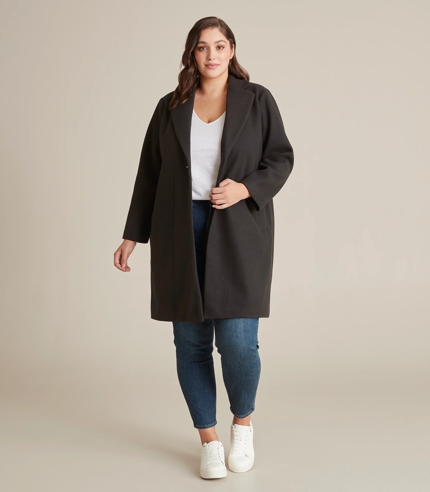 Plus Size Longline Wool Coat