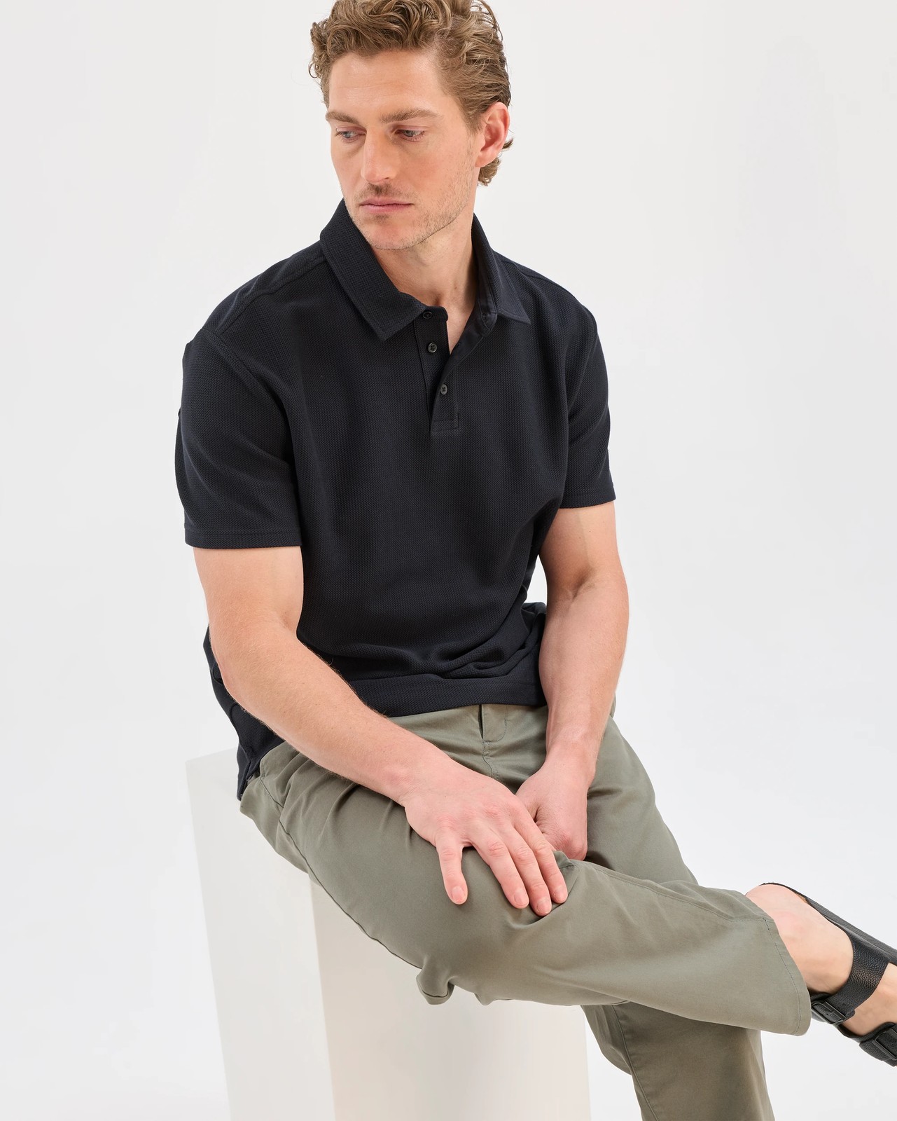 Australian Cotton Textured Polo Top - Black 5 of 6