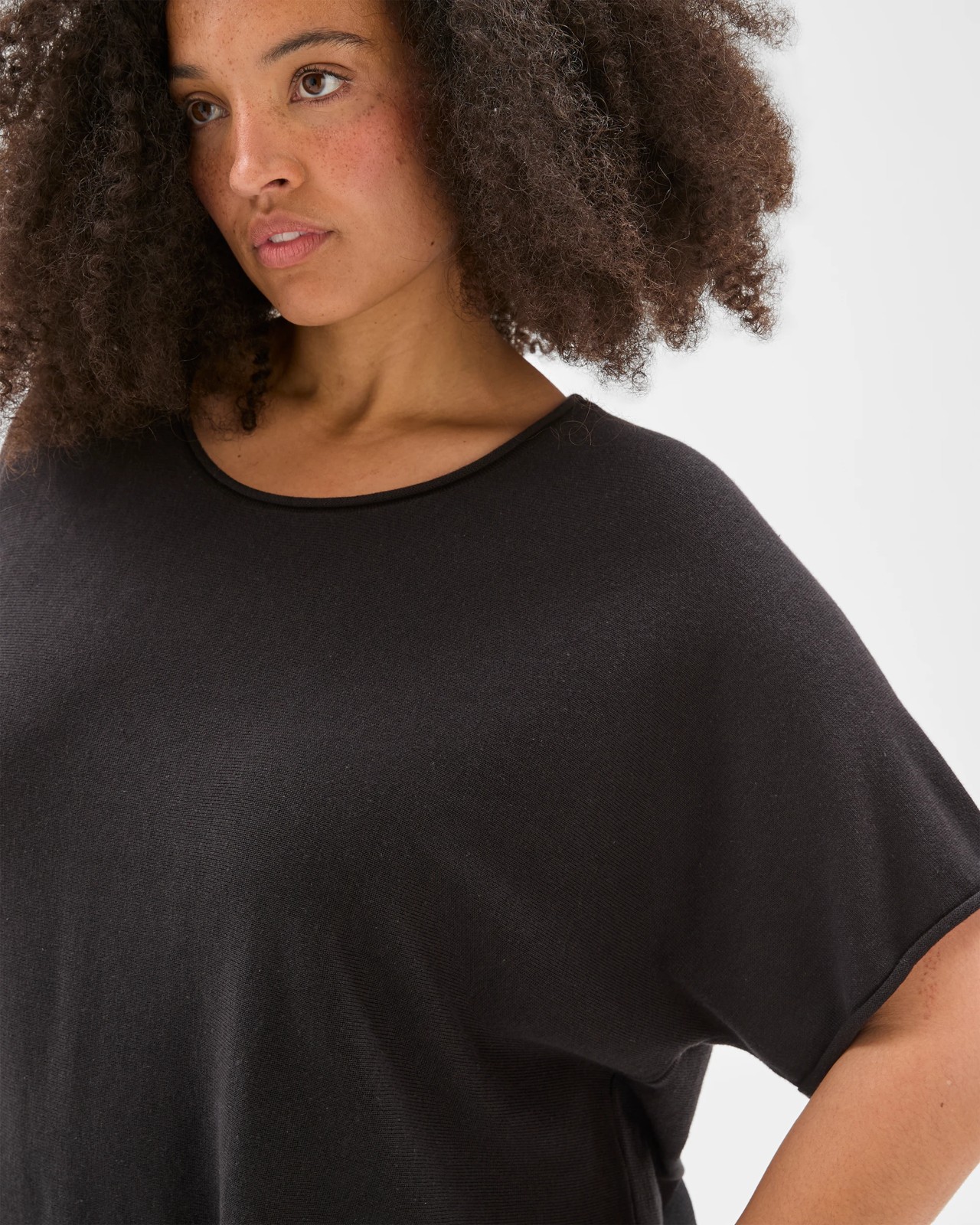 Plus Size Australian Cotton Blend Roll Edge Knit Top - Black 4 of 5