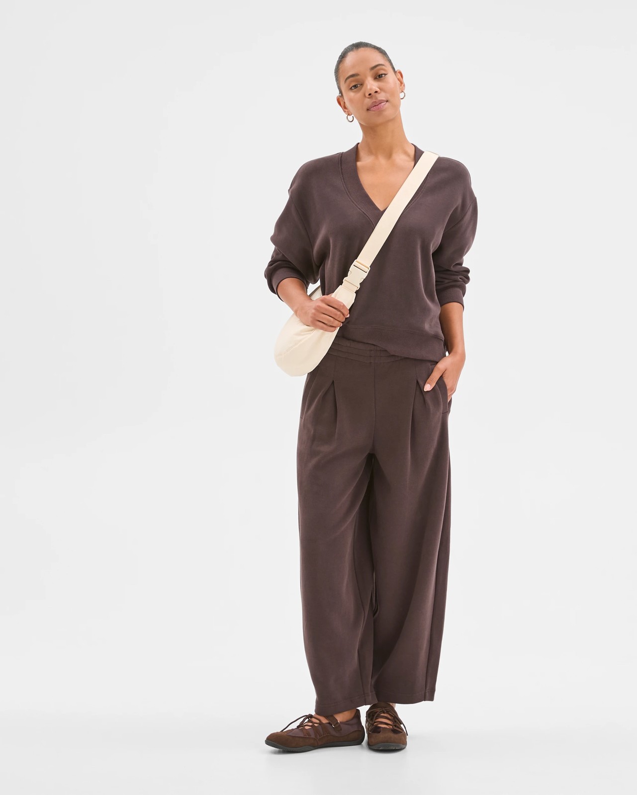 Active Australian Cotton Blend Sueded Rib Barrel Leg Pants - Cocoa 4 of 5
