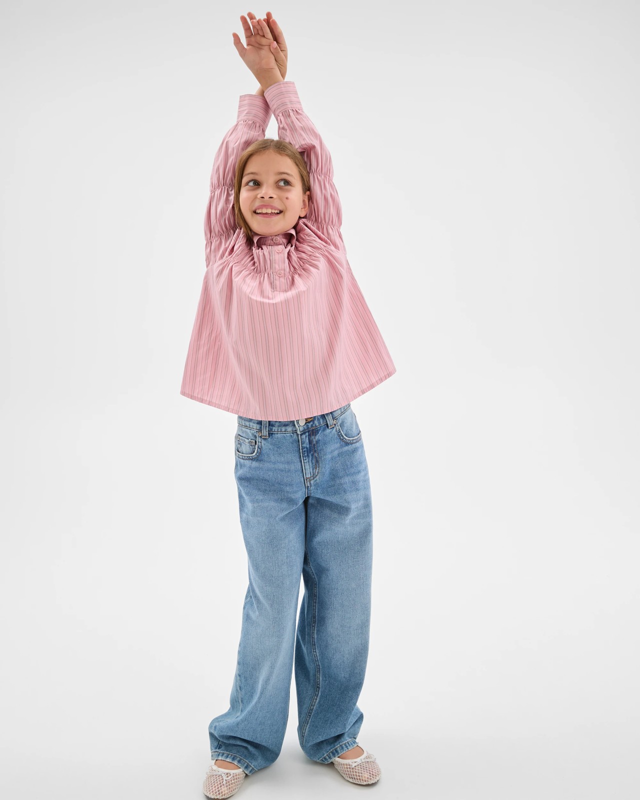 Long Sleeve Ruched Pinstripe Shirt - Pink 4 of 6