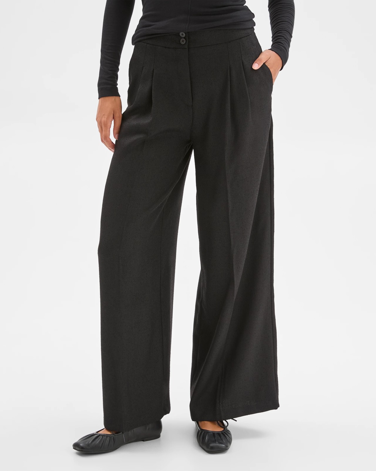 Preview Herringbone Wide Leg Pants - Black 4 of 6