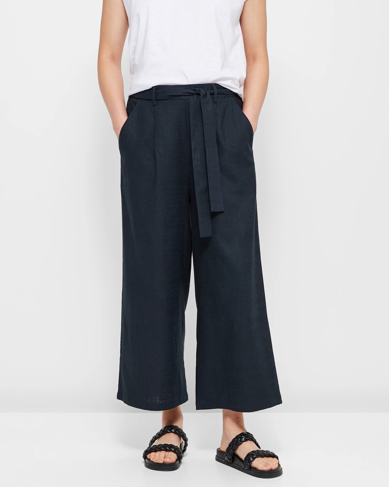 Linen Blend Wide Leg Culotte Pants