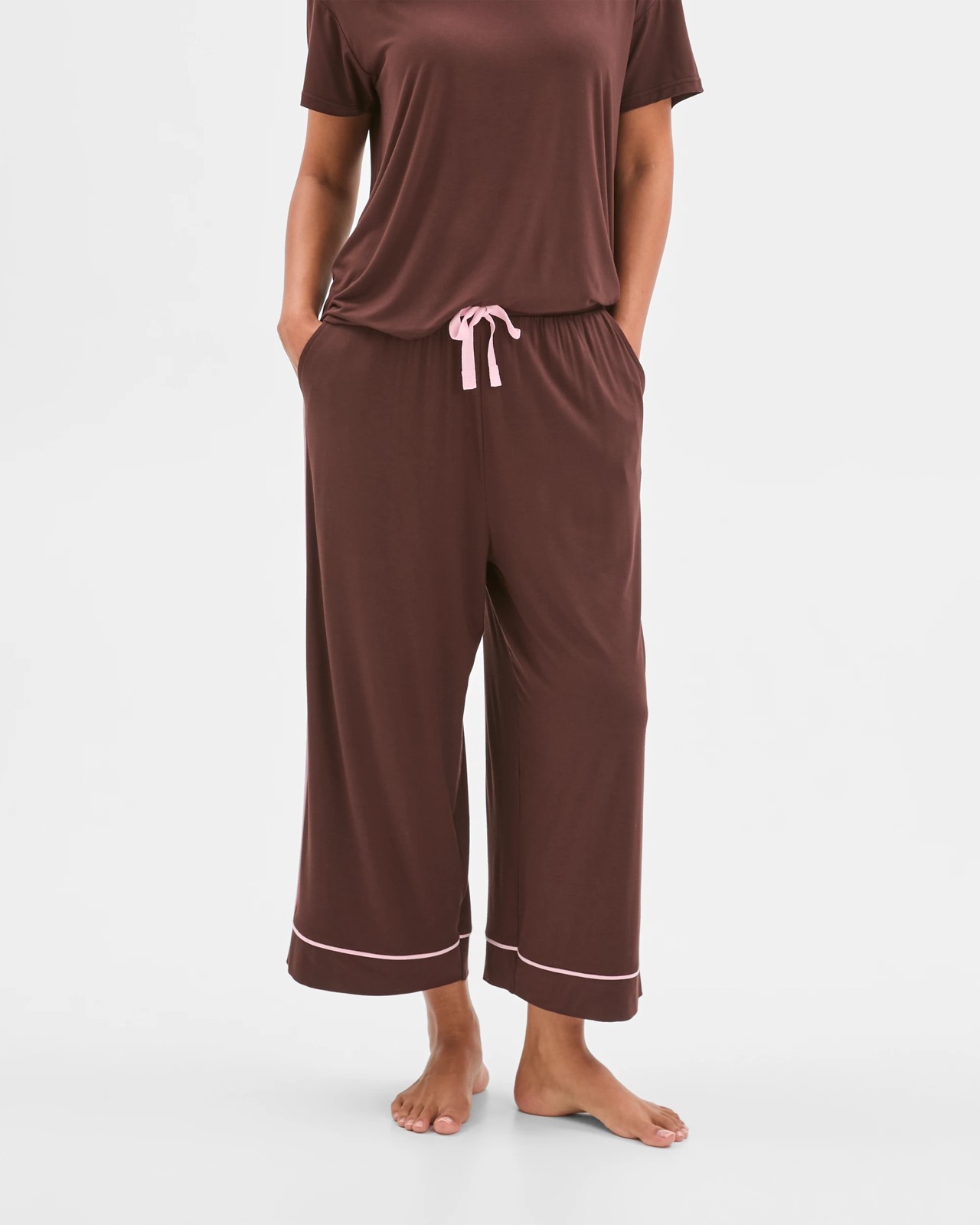 Soft Comfort Bamboo Culotte Sleep Pants - Chocolate 2 of 6