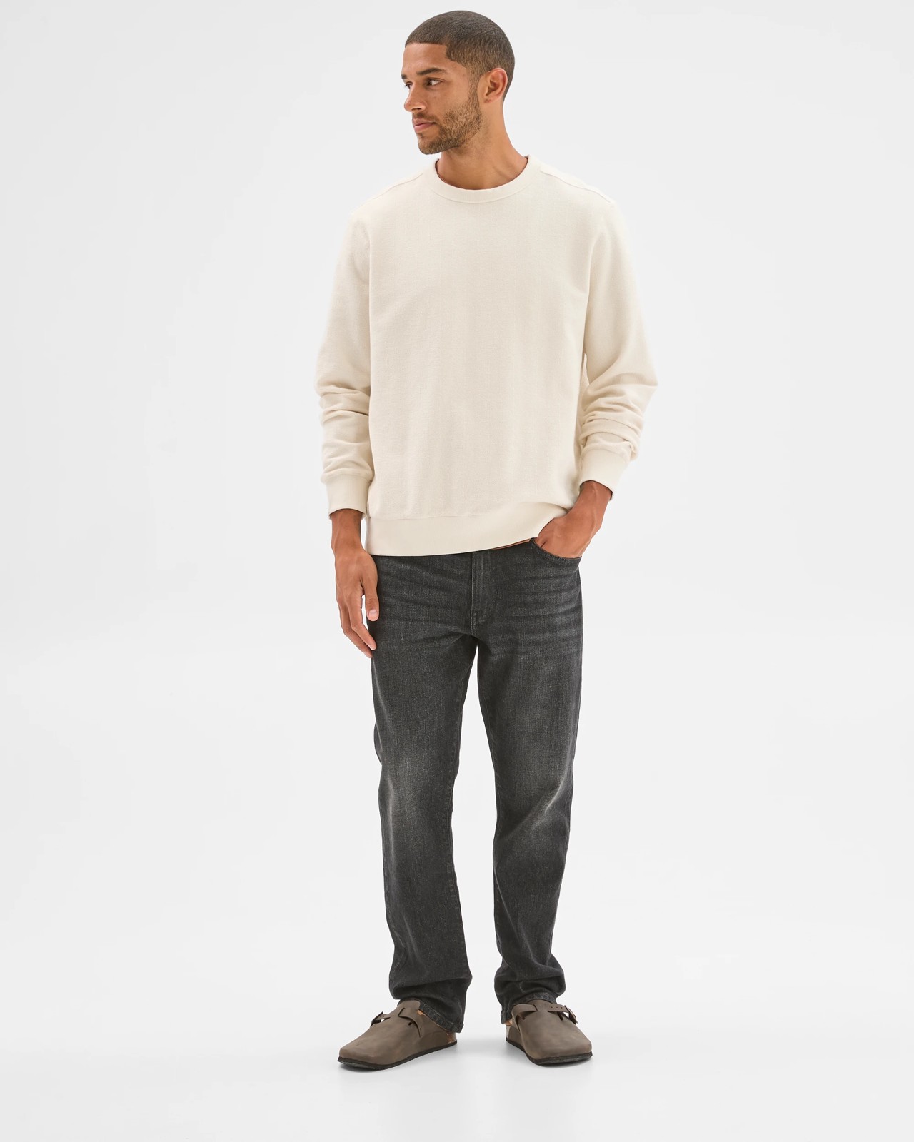Australian Cotton Herringbone Long Sleeve Crew Neck Fleece Top 3 of 5