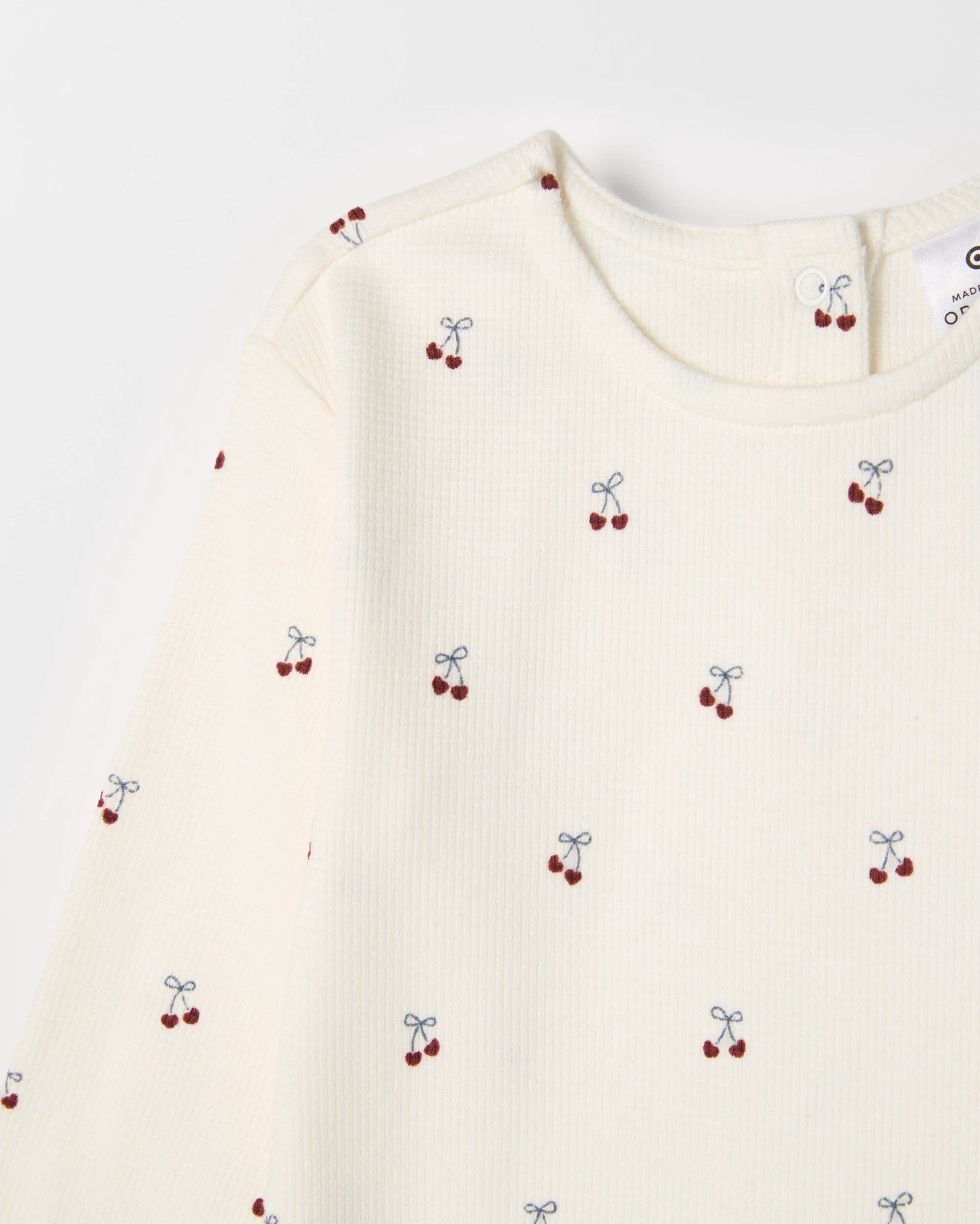 Baby Organic Cotton 2 Pack Long Sleeve Waffle & Rib T-Shirt - Cherries 4 of 4