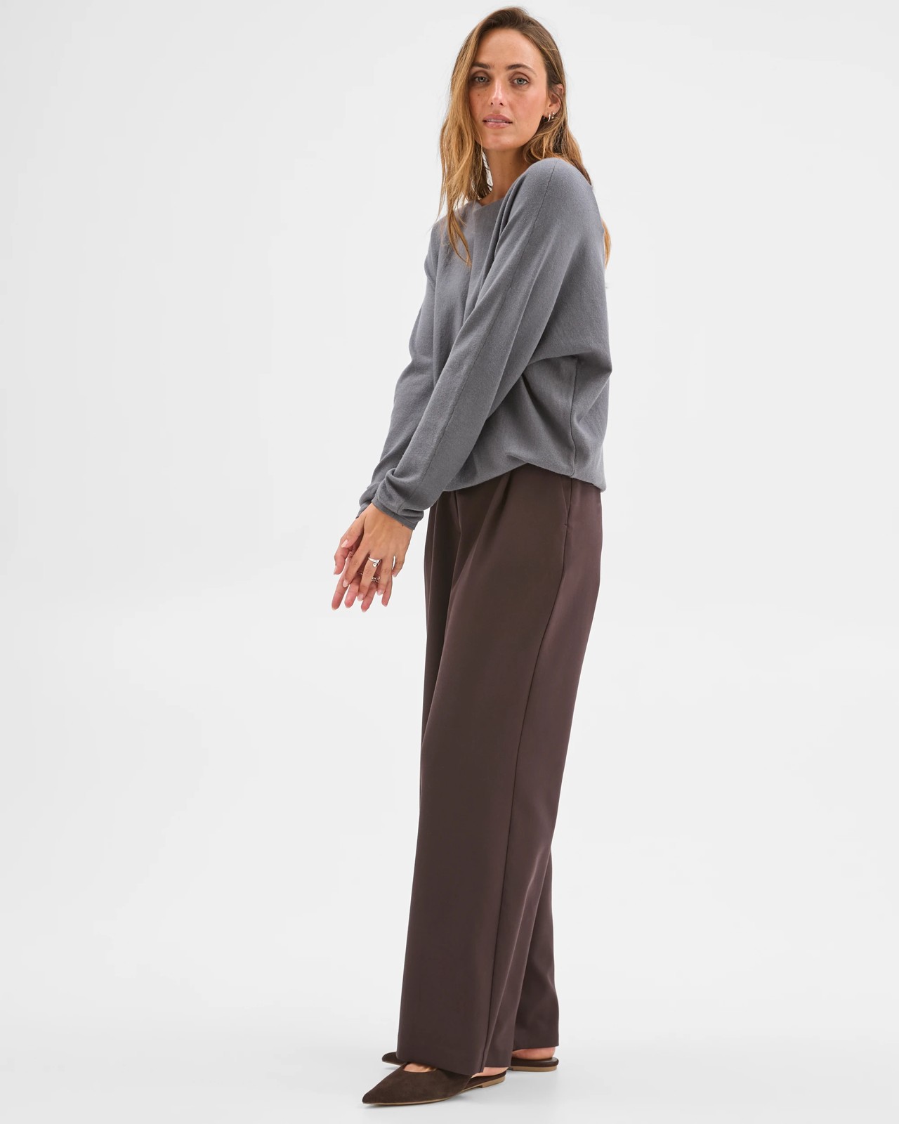 Preview Dolman Sleeve Boat Neck Knit Jumper - Charcoal Marle 4 of 6