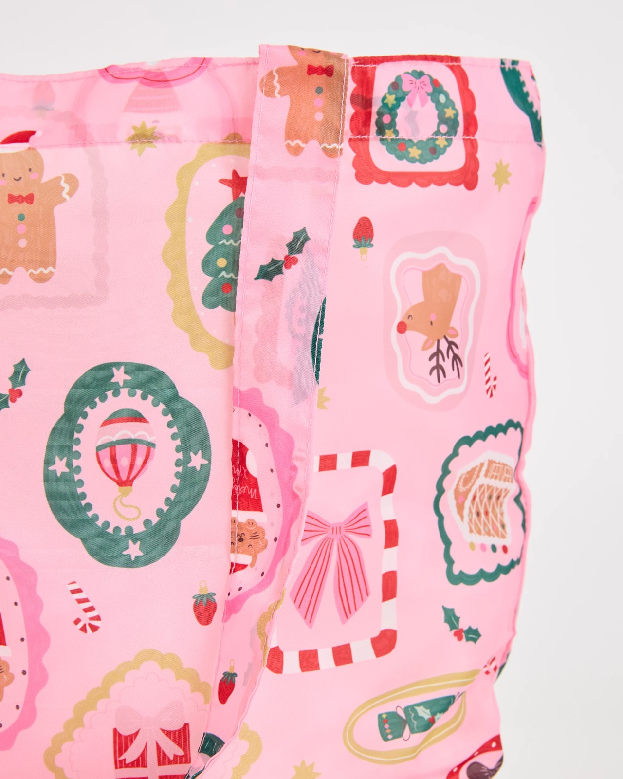 Fold Up Christmas Shopper Tote Bag - Pink Christmas Icons 2 of 3