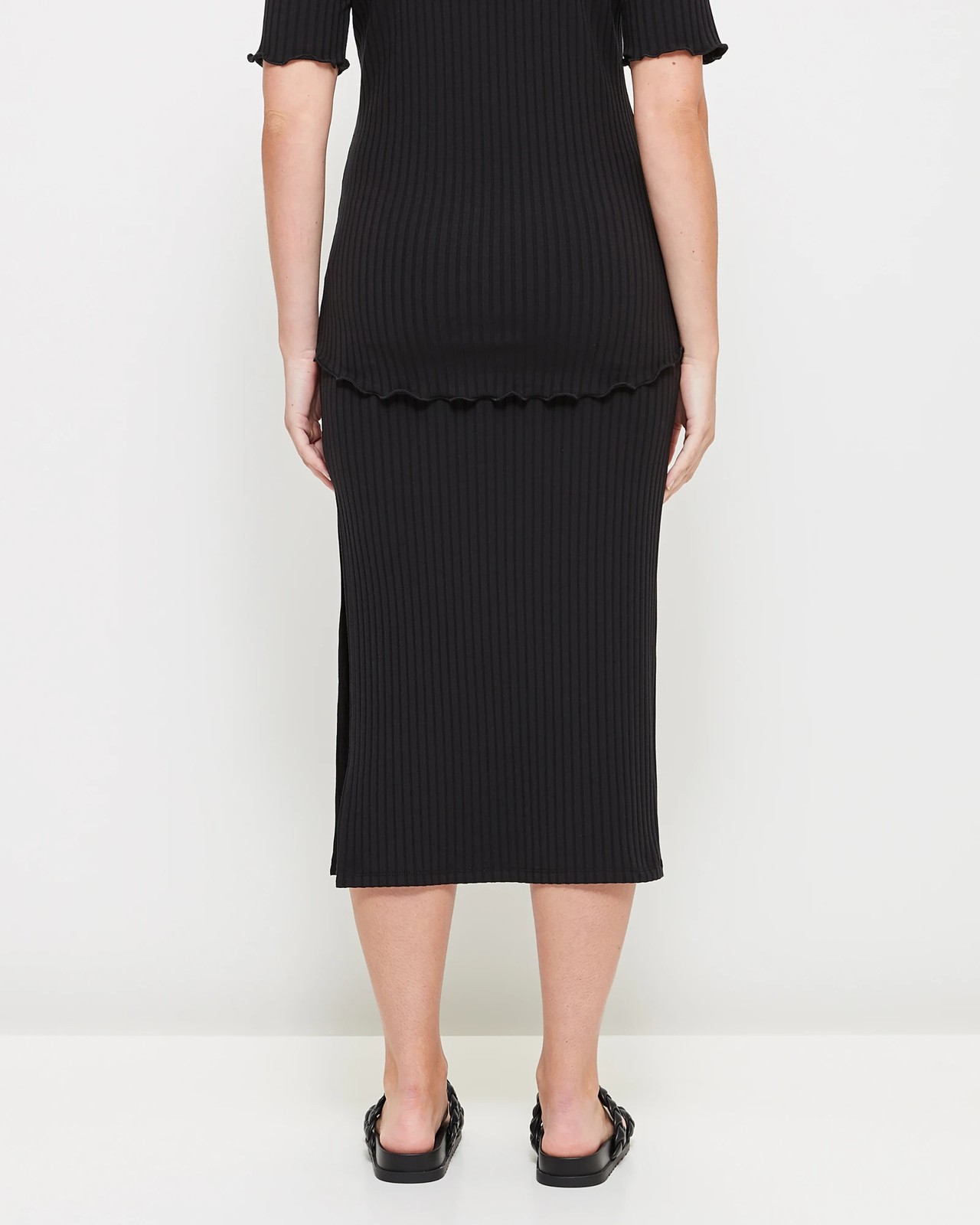 Jade Knitted Maternity Maxi Skirt with Side Split in Black