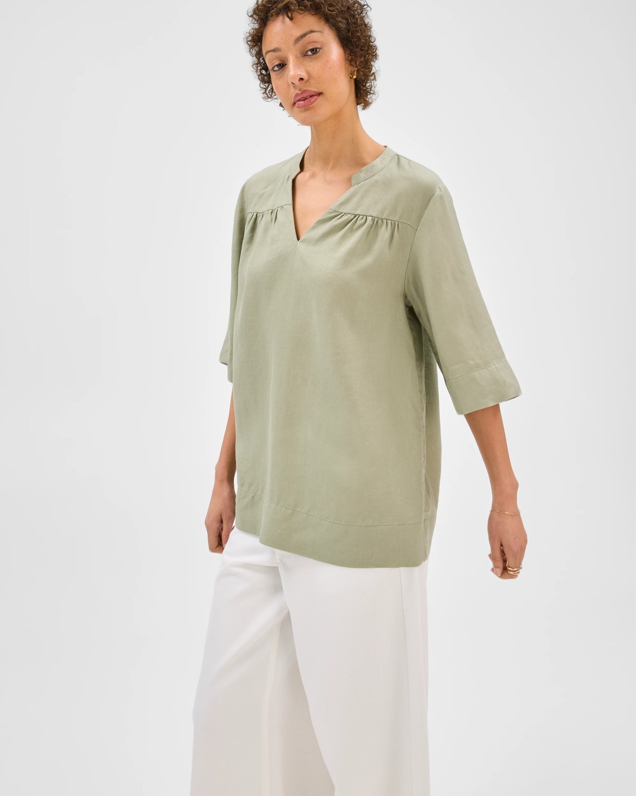 European Linen V-Front Tunic Top - Soft Sage 3 of 6