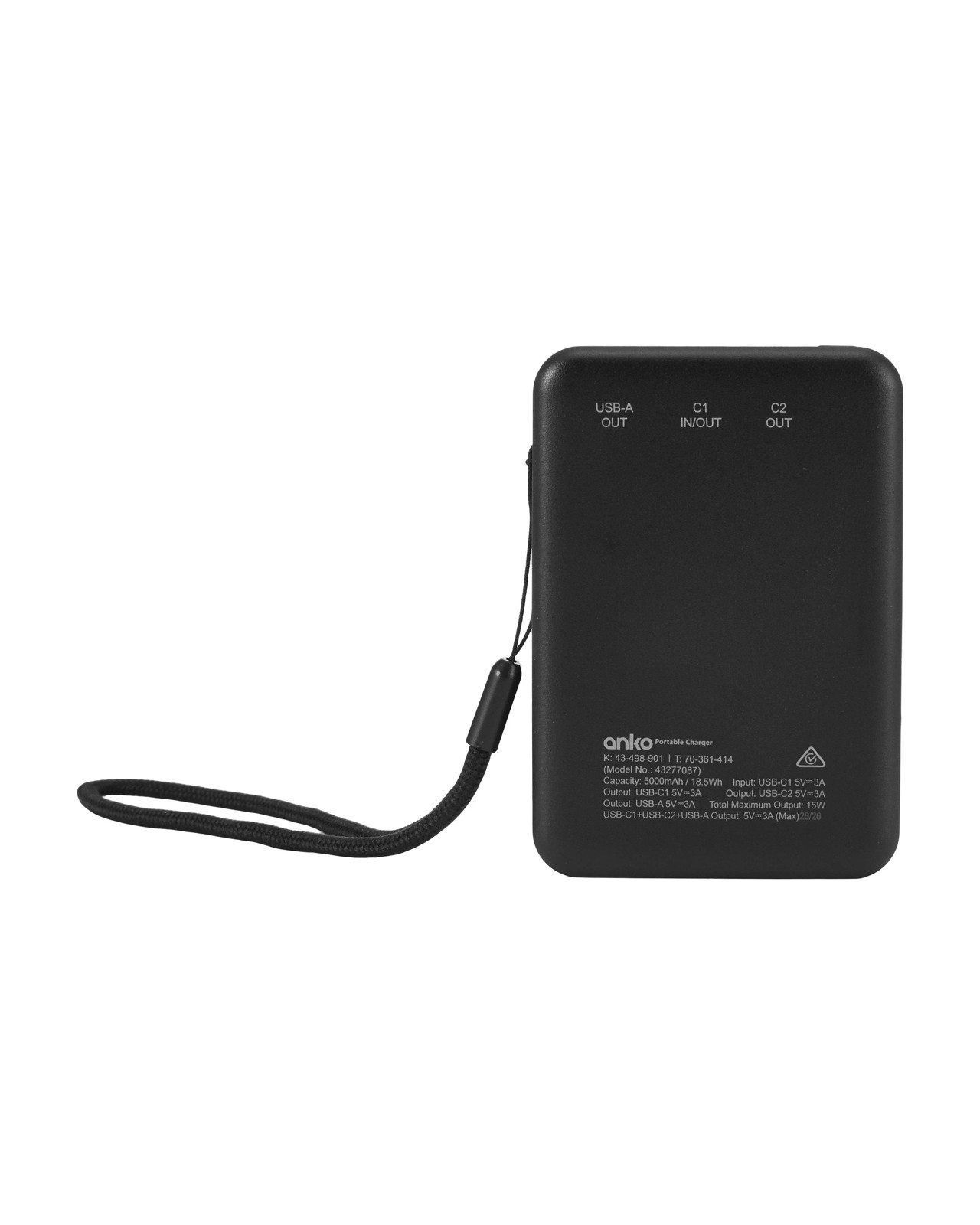 USB-A to USB-C 15W 5000mAh Portable Charger, Blue - Anko 3 of 6