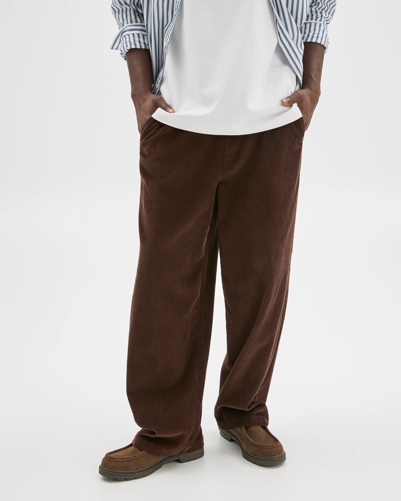 Commons Australian Cotton Elastic Waist Loose Fit Corduroy Pants - Chocolate Brown 4 of 6