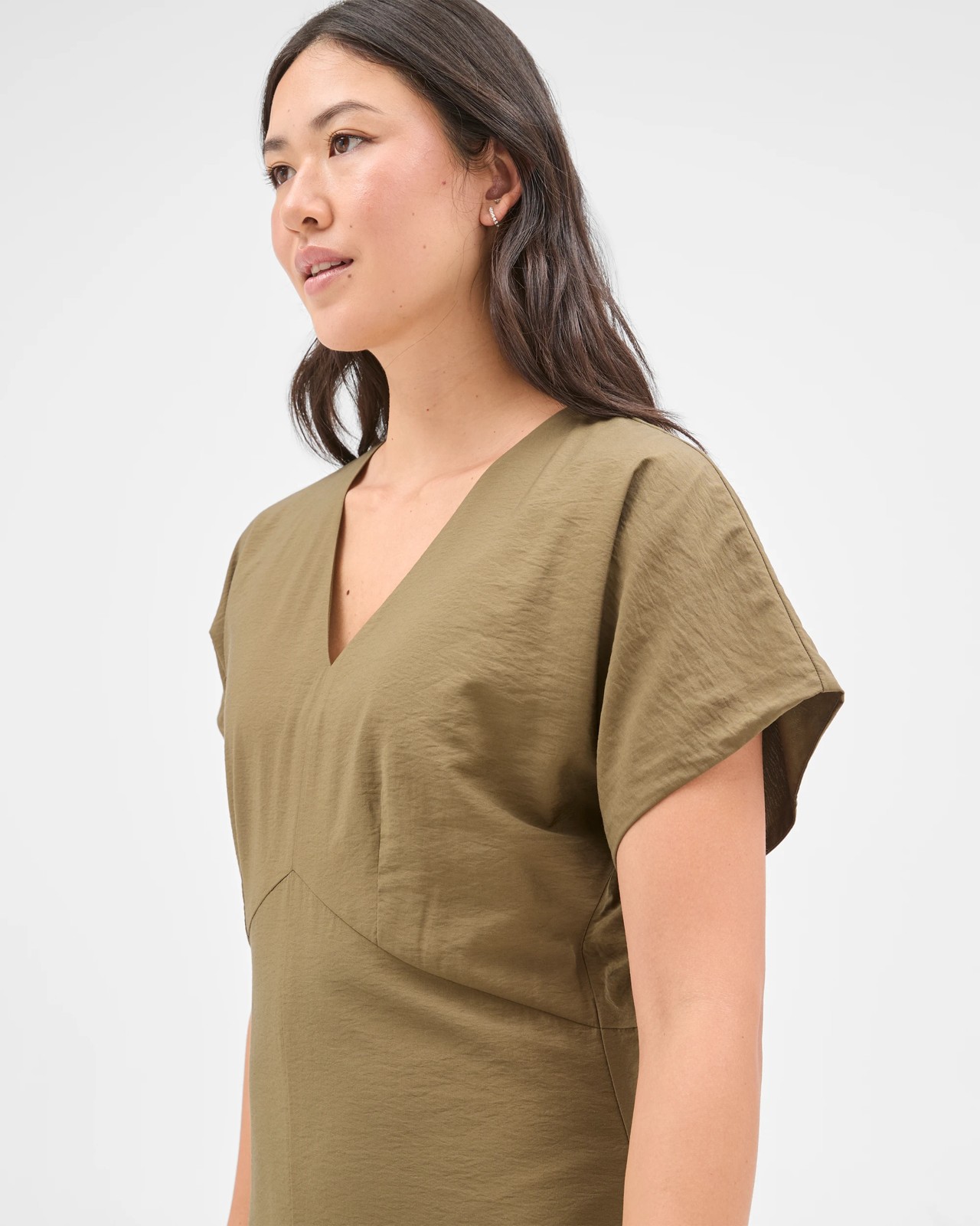 Preview Wendy Seam Detail Midi Dress - Khaki Olive 4 of 5