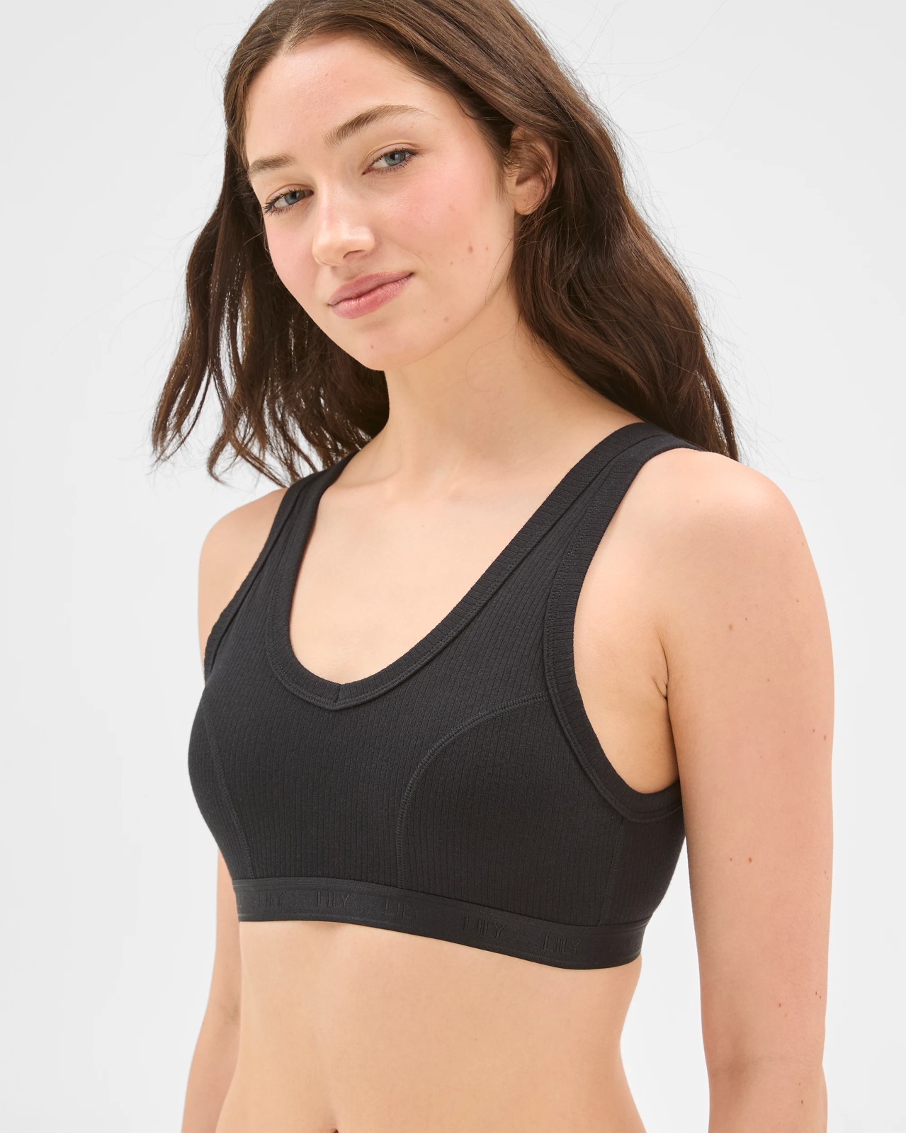 Lily Loves Organic Cotton Wirefree Scoop Back Crop Top - Black 2 of 3