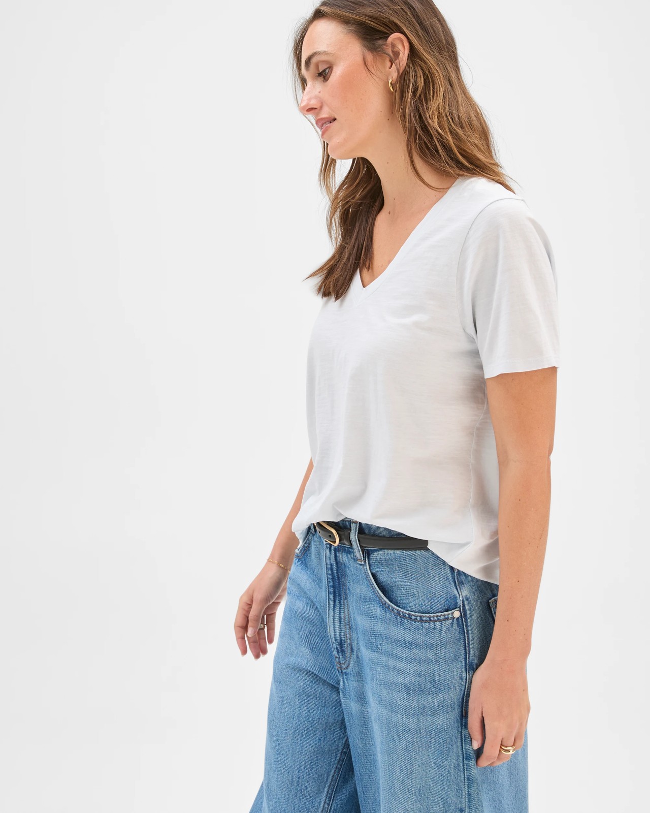 Australian Cotton Slub Relaxed V-Neck T-Shirt - Sky Blue 3 of 6