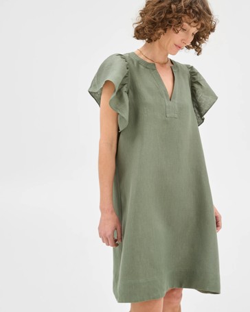 European Linen Stitch Detail Mini Dress