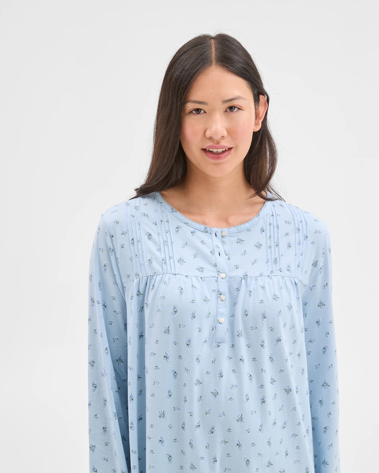 Australian Cotton Long Sleeve Traditional Pintuck Nightie - Blue Bow 5 of 6