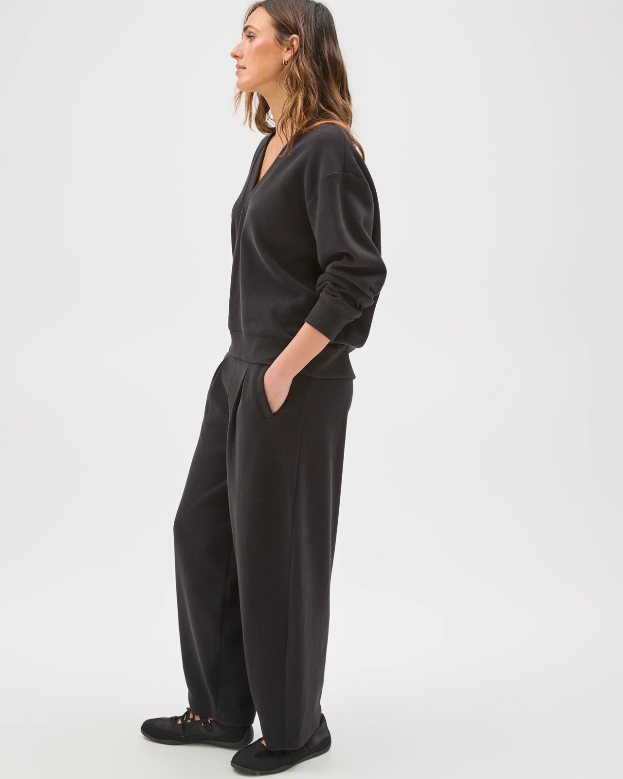 Active Australian Cotton Blend Sueded Rib Barrel Leg Pants - Black 5 of 6