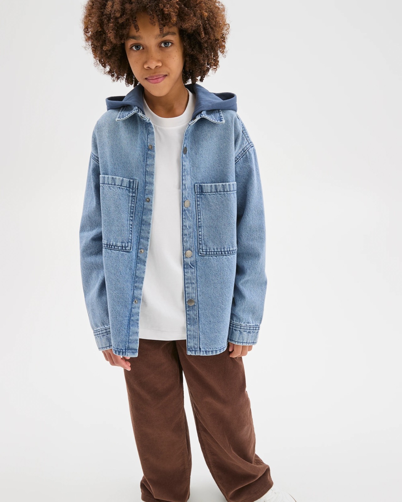 Long Sleeve Hooded Denim Shirt - Mid Blue Wash 2 of 6