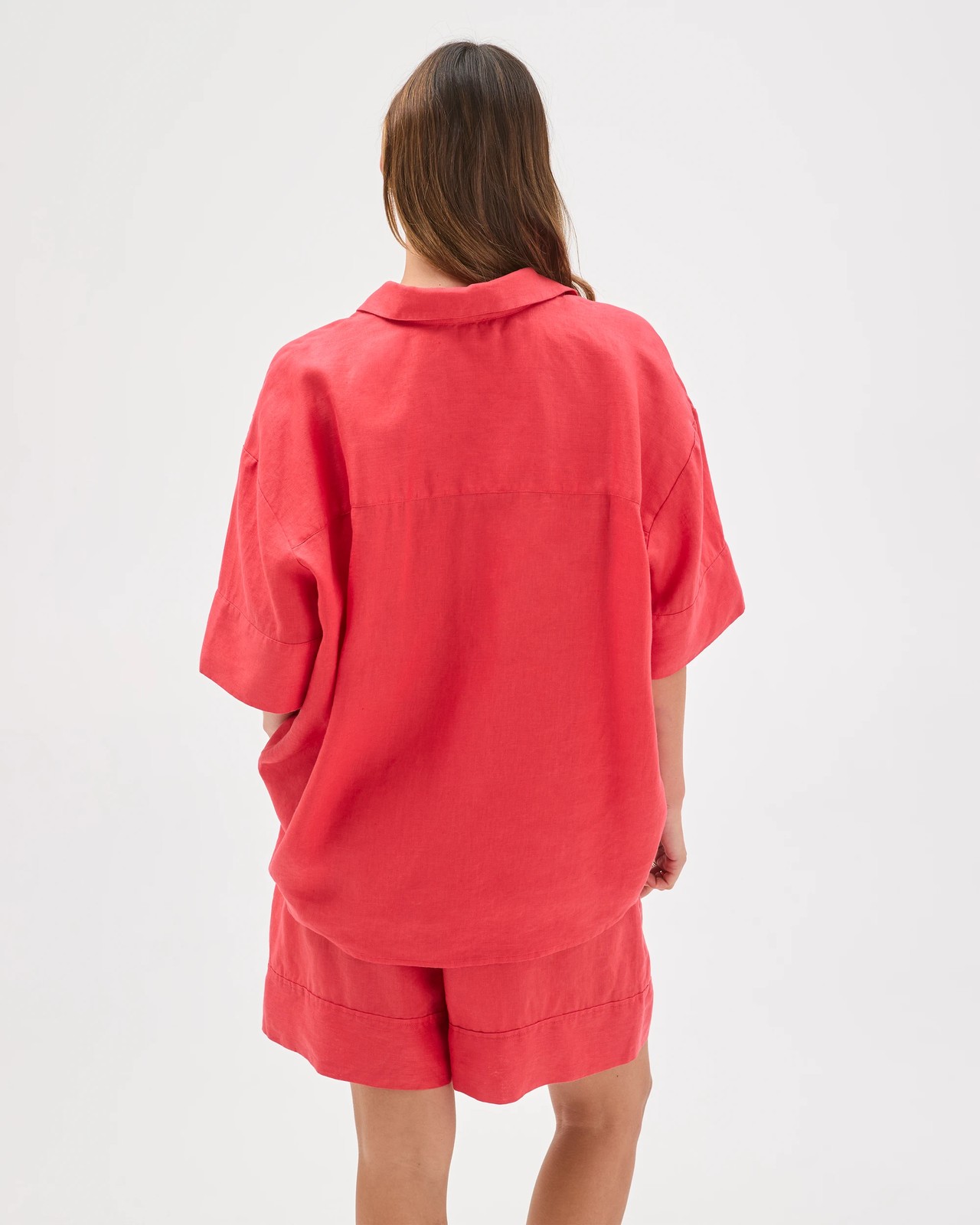 European Linen Elbow Sleeve Cocoon Popover Shirt - Cranberry 5 of 6
