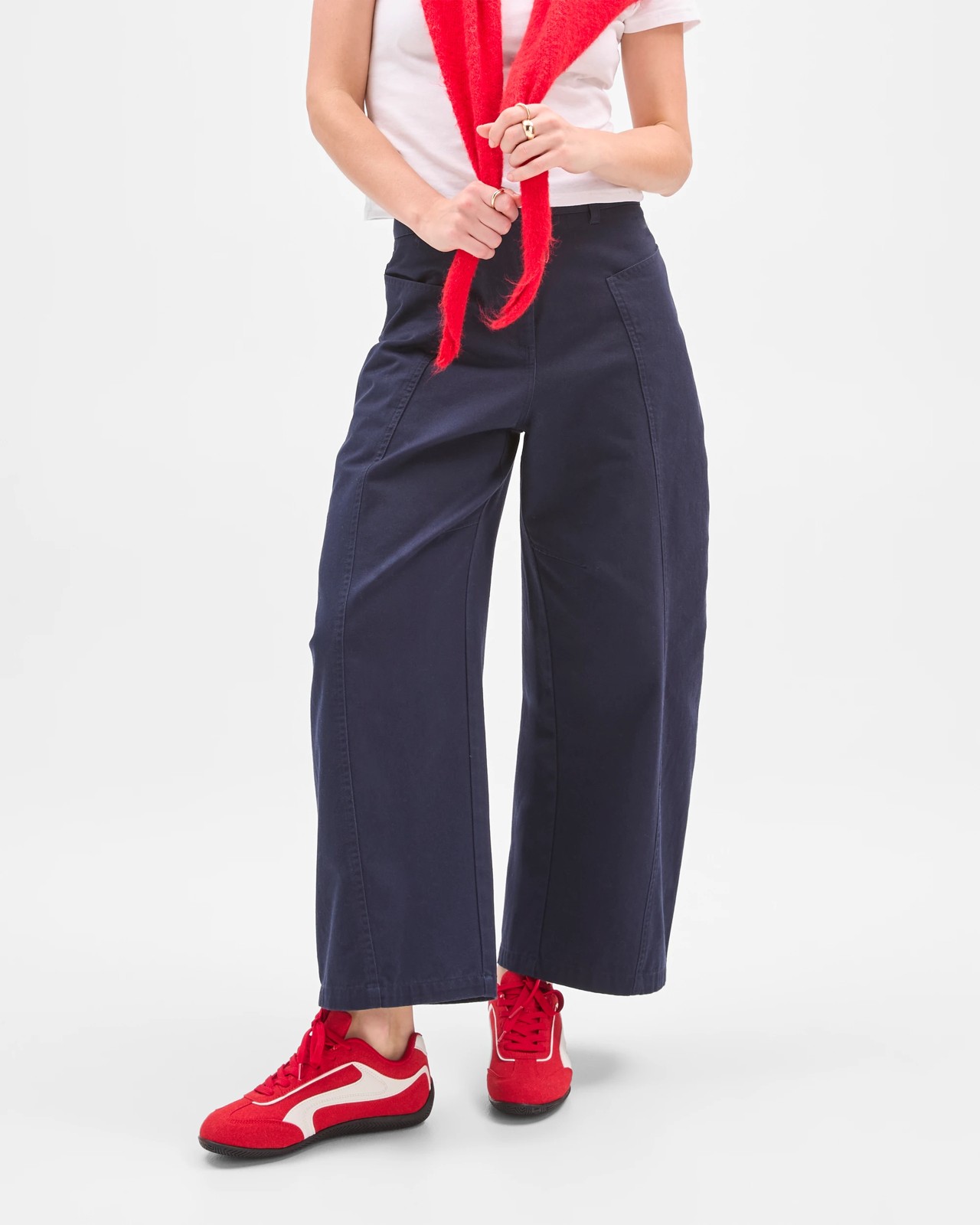 Lily Loves Australian Cotton Curved Pocket Barrel Leg Pants - Deep Navy 2 of 5