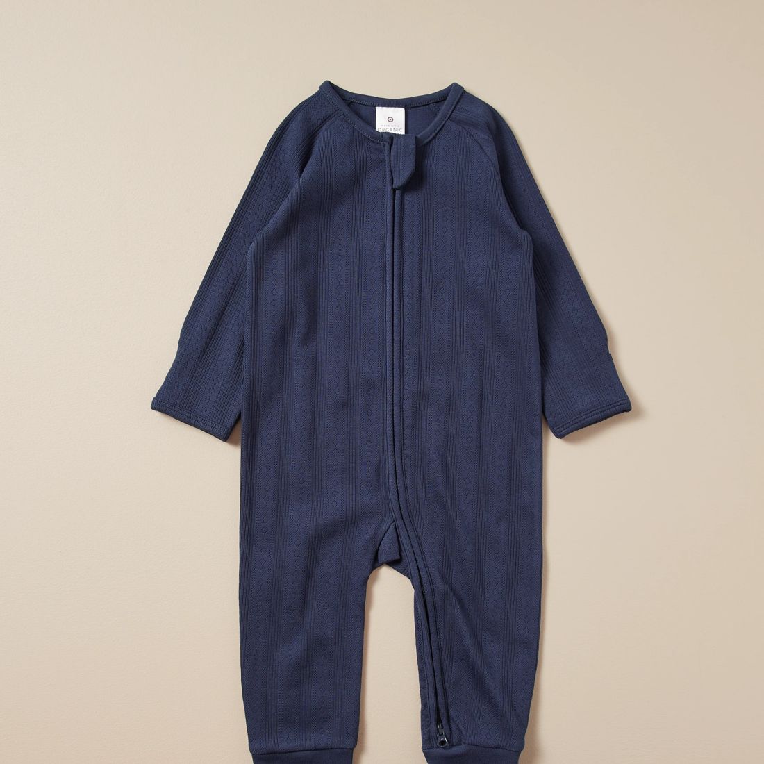 Baby Organic Cotton Pointelle Zip Coverall Navy Blue Target Australia