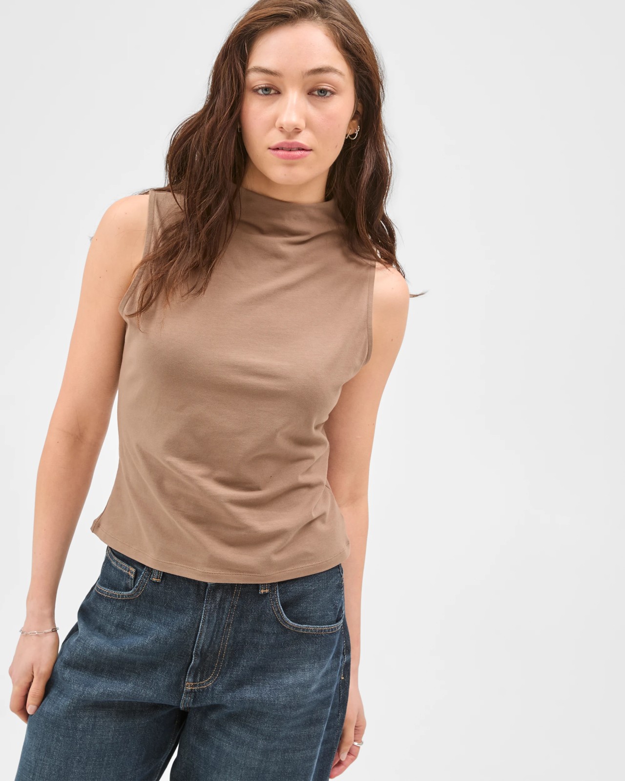 Lily Loves Australian Cotton Blend Mock Neck Tank  - Smoked Taupe 3 of 5