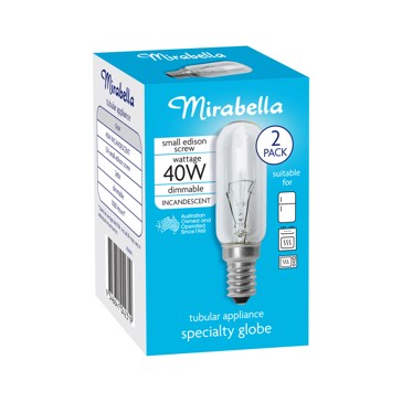 2 Pack Mirabella Tubular Appliance T25 SES Specialty Globe Bulb