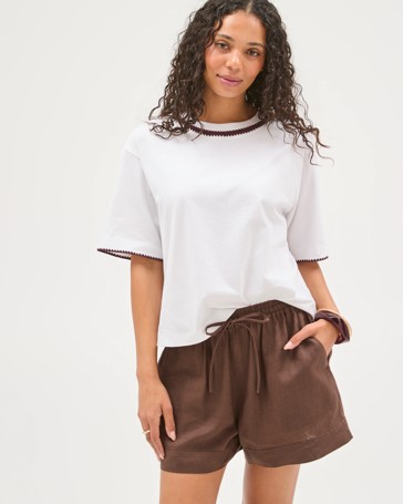 Australian Cotton Boxy Stitch Detail T-Shirt