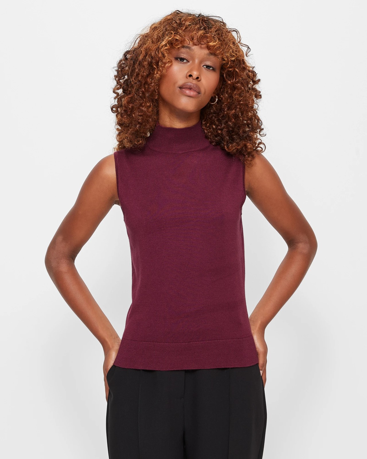 Sleeveless High Neck Regular Length Knit Top