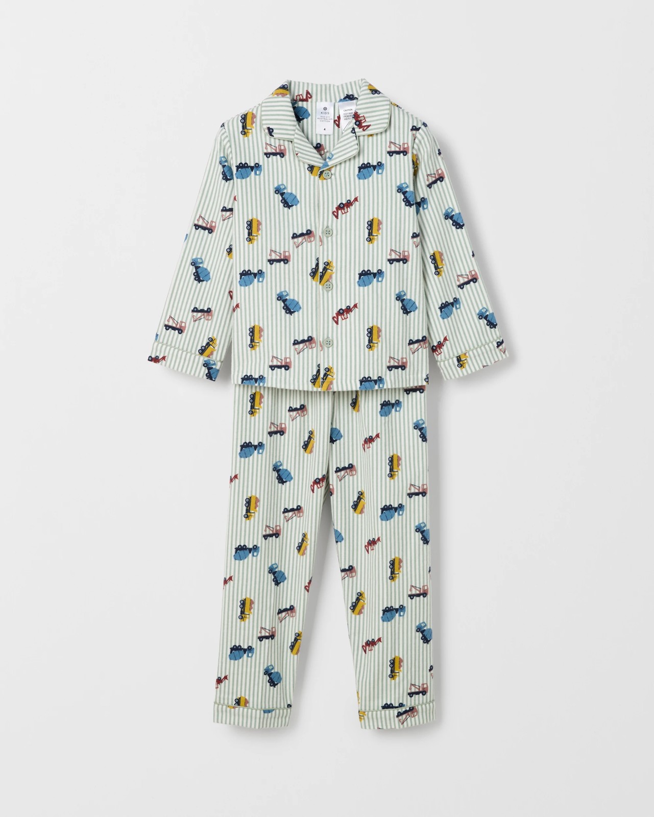 Younger Boys Australian Cotton Long Sleeve Top & Long Length Pants Flannel Pyjama Set - Construction Truck 5 of 5