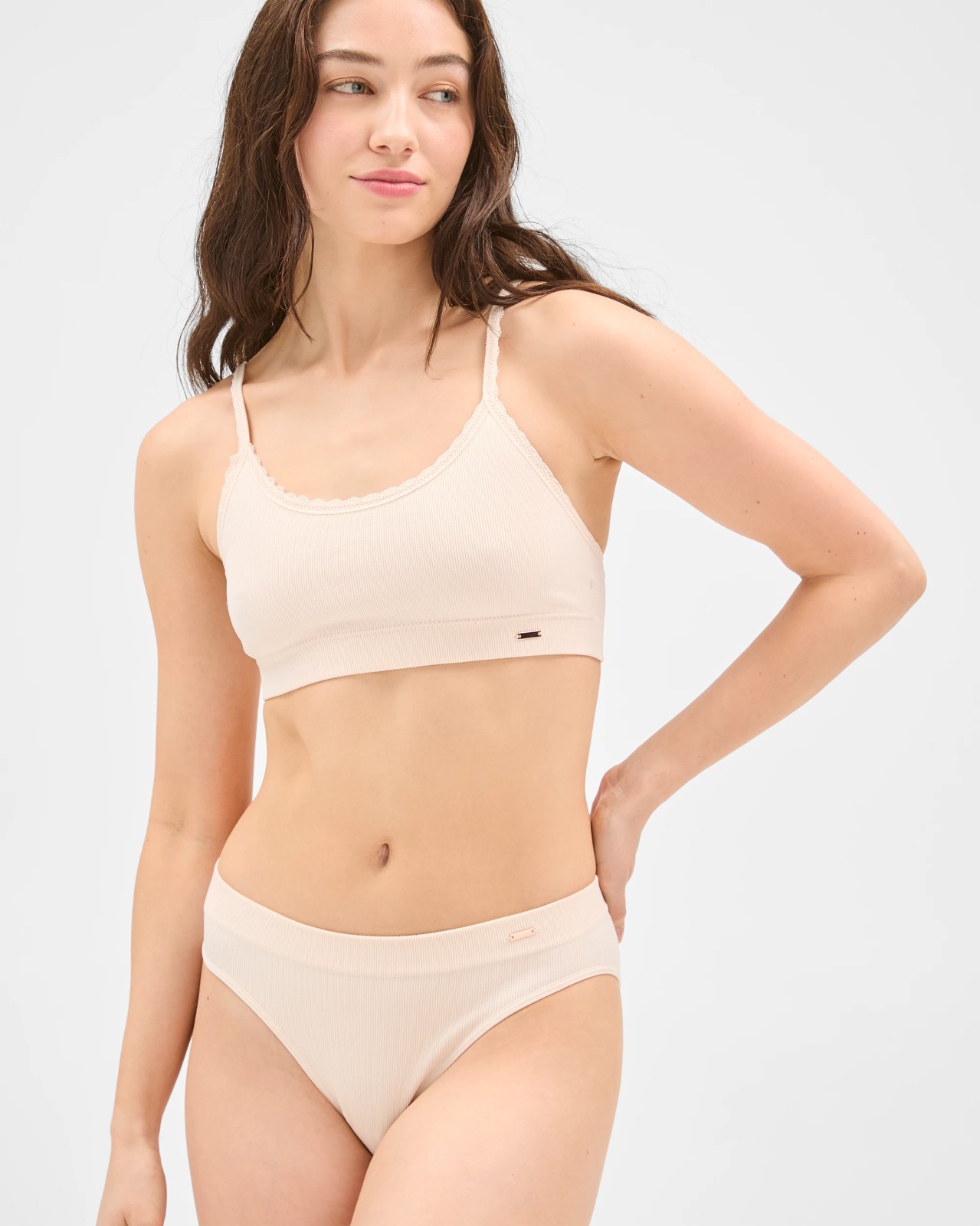 Lily Loves Rib and Lace Seamfree Crop Top - Shell 4 of 5