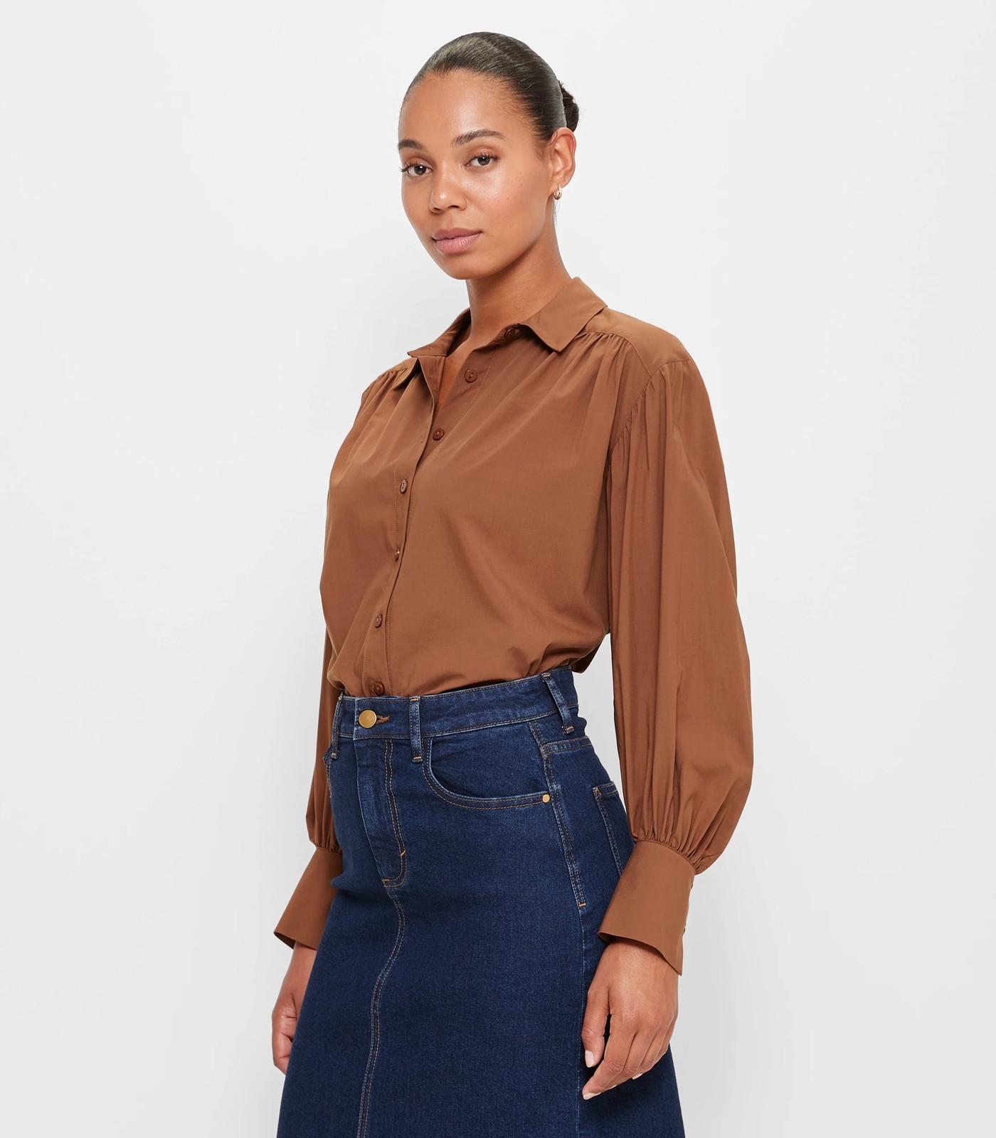 Blouson Sleeve Femme Shirt - Preview - Brown | Target Australia