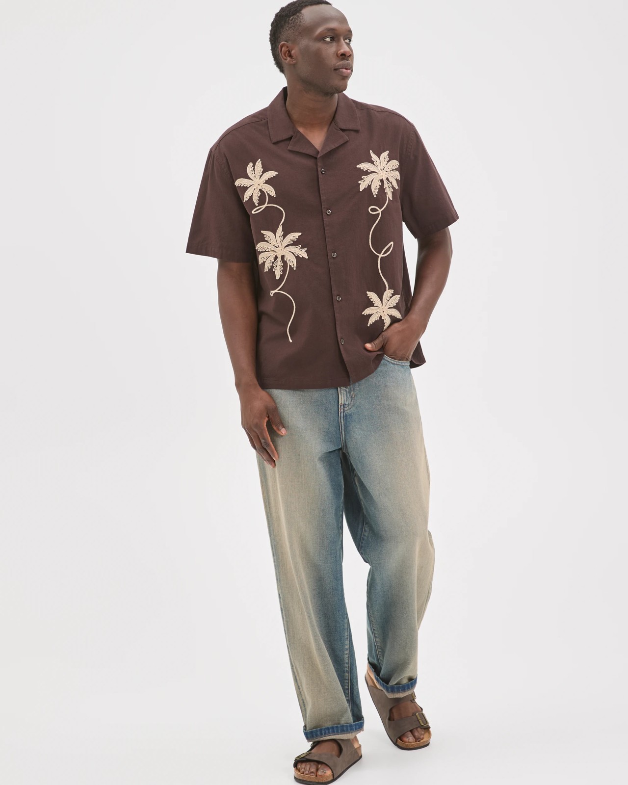 Commons Australian Cotton Short Sleeve Embroidered Boxy Fit Shirt - Dark Brown 2 of 6