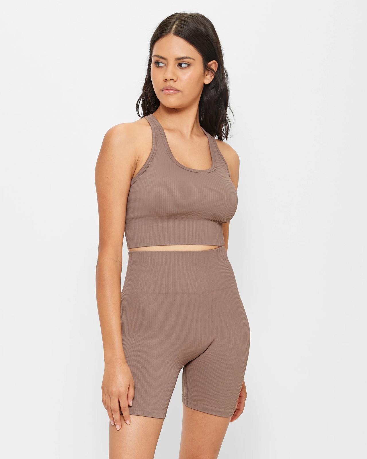 Active Seamfree Ribbed Longline Crop Top - Taupe