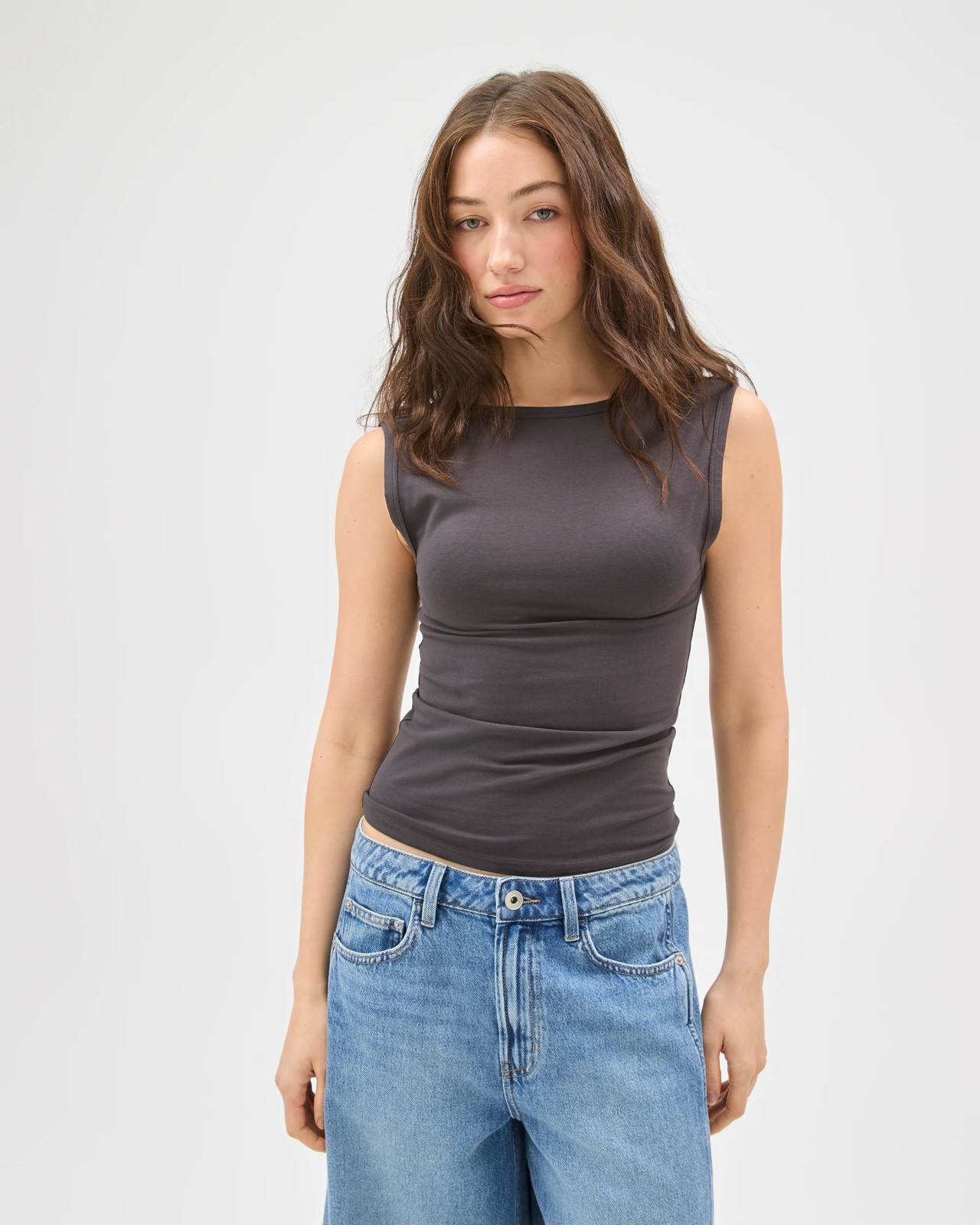 Lily Loves Australian Cotton Blend Scoop Back Tank Top - Steel Ash 4 of 6