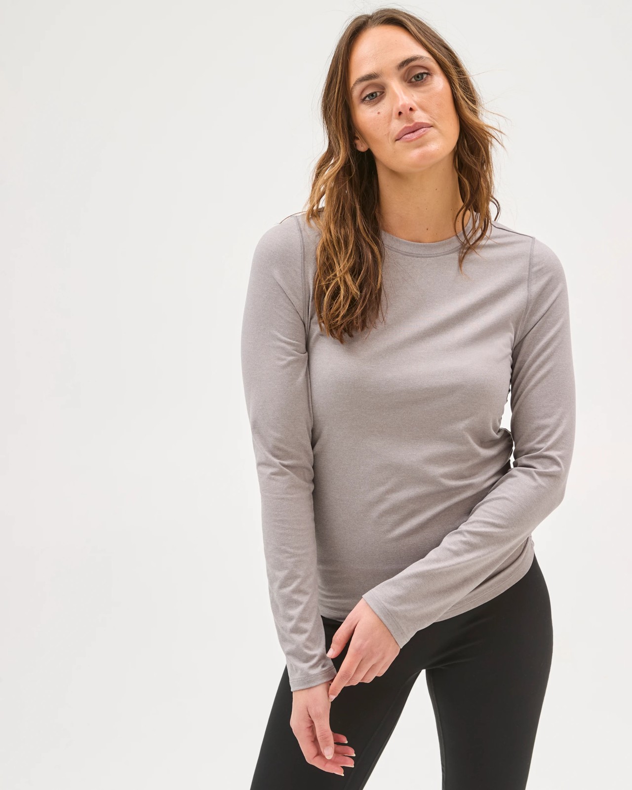 Active Studio Luxe Long Sleeve Ruched Top - Silver Marle 2 of 5