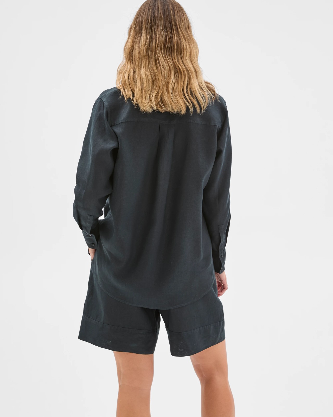 European Linen Long Sleeve Shirt - Black 6 of 6