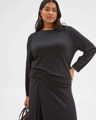 Plus Size Long Sleeve Drape Knit Top