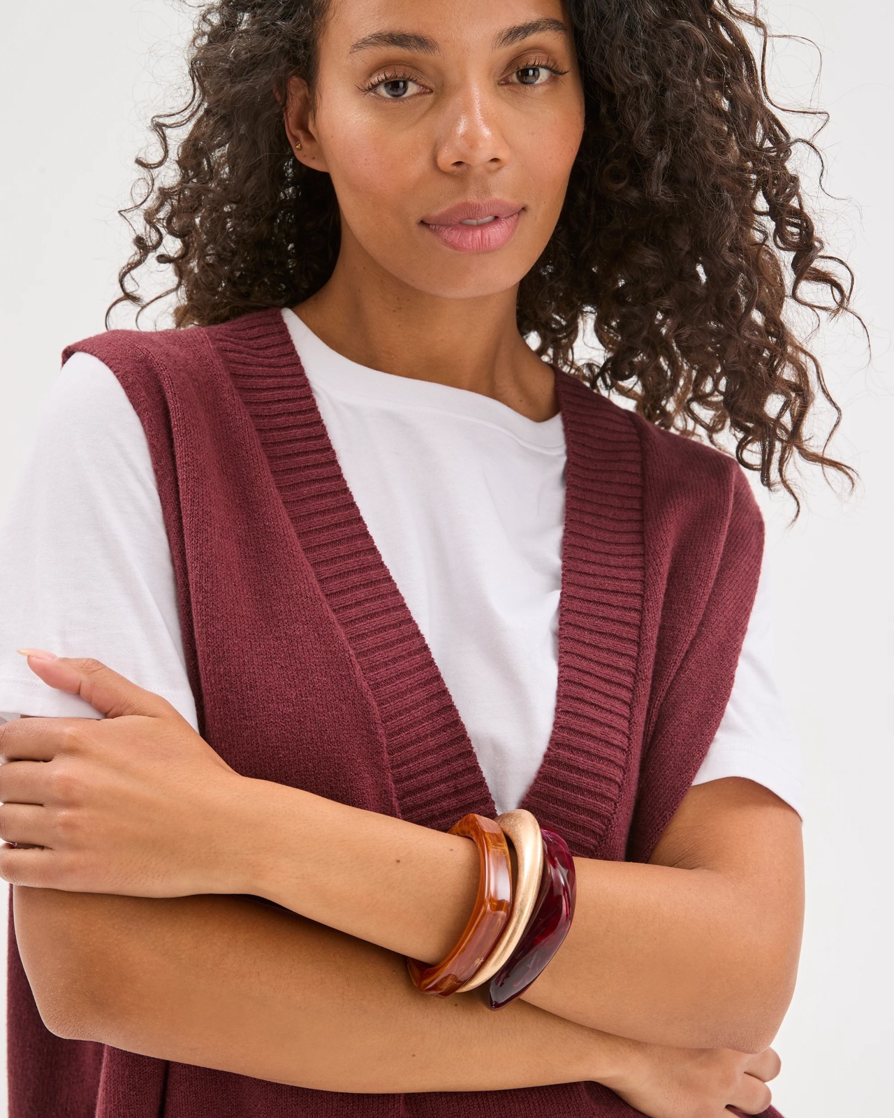 Australian Cotton Blend Deep V-Neck Oversized Knit Vest - Burgundy 3 of 5