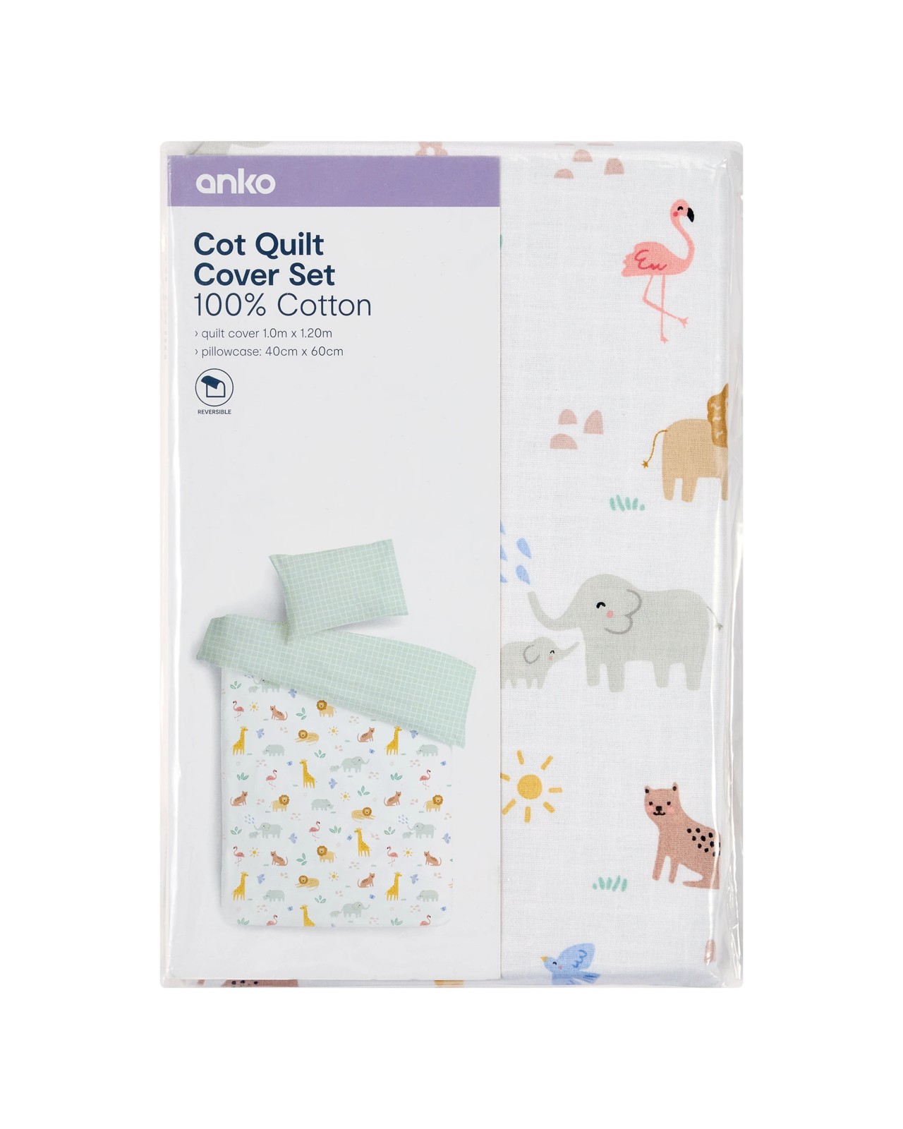 Anko Reversible Cotton Cot Quilt Cover Set - Safari 5 of 5