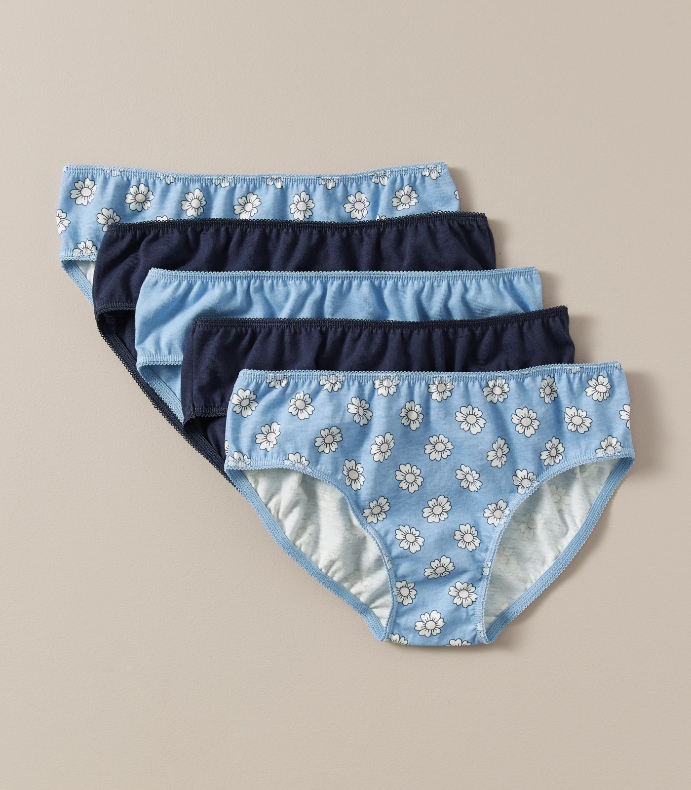 Girls Essentials 5 Pack Briefs - Blue Floral