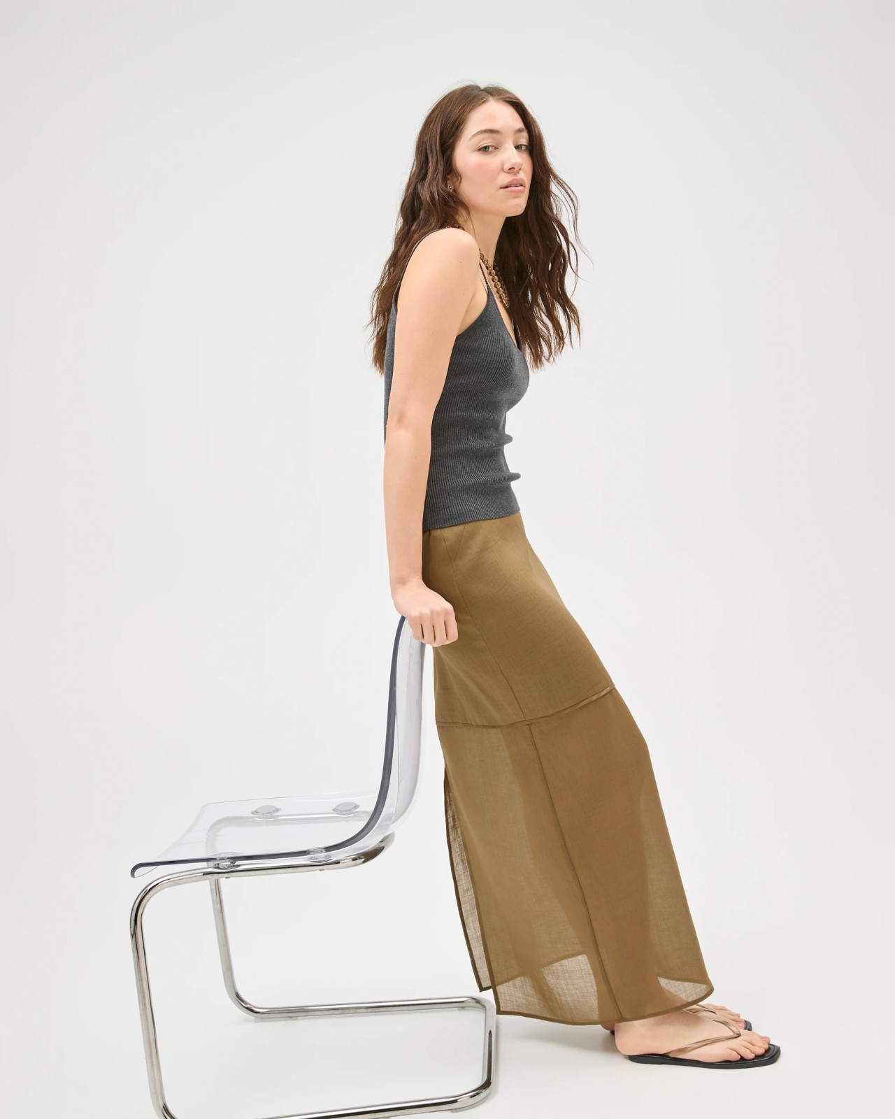 Lily Loves Sheer Midi Skirt - Deep Moss 4 of 5
