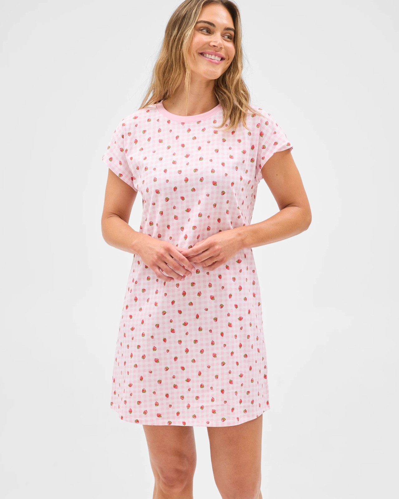Australian Cotton T-Shirt Nightie - Pink Strawberry 3 of 4
