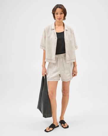European Linen Short Sleeve Stitch Detail Shirt