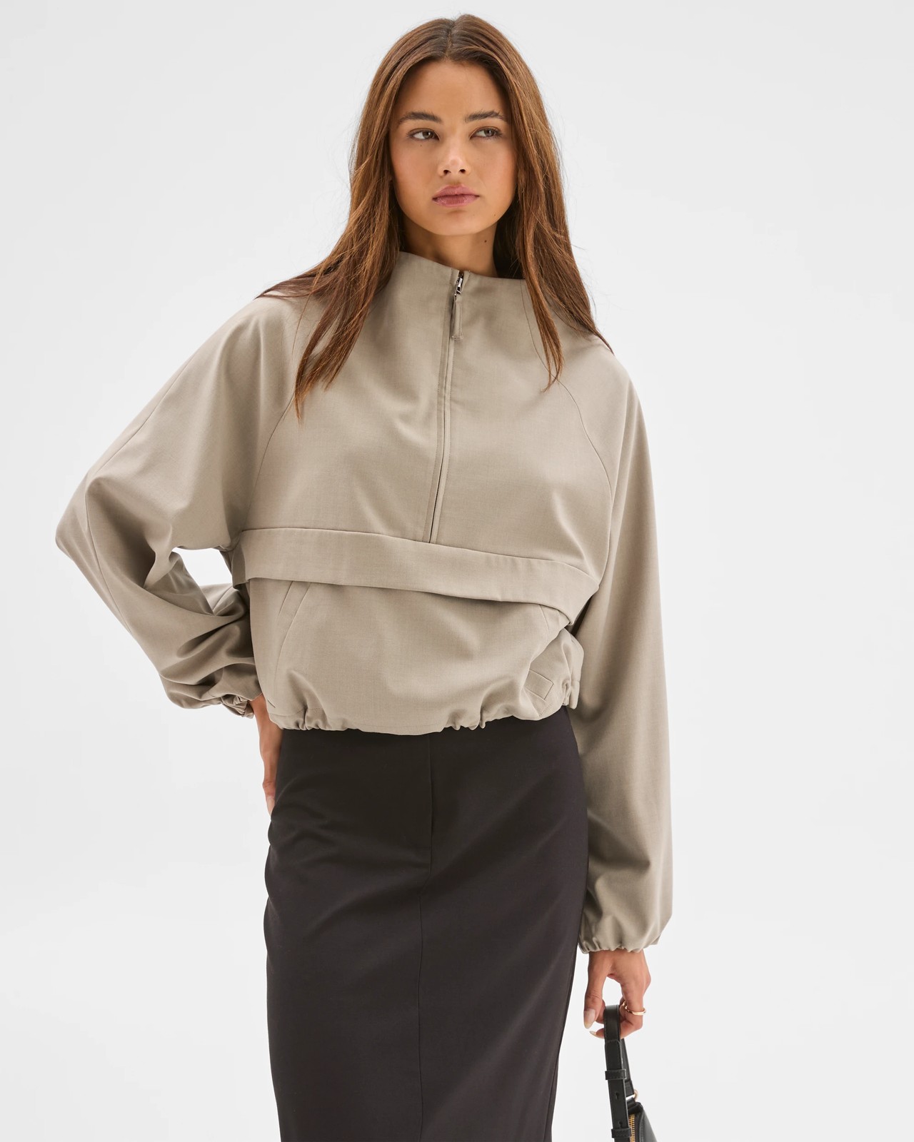 Lily Loves Tailored 1/4 Zip Jacket - Light Khaki 2 of 6