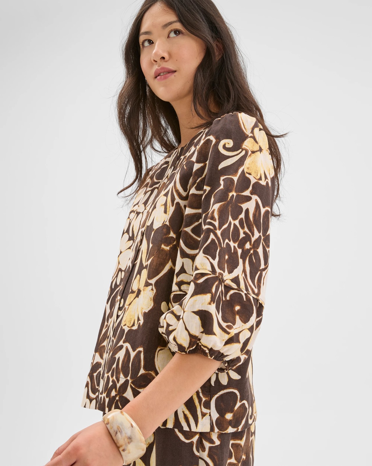 European Linen Femme Popover Blouse - Print 4 of 6