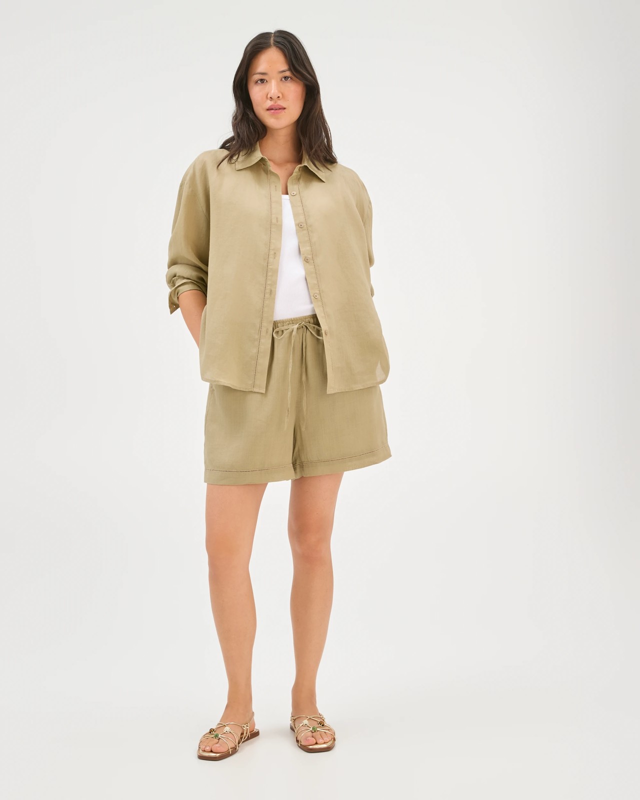 A-Line Trim Detail Shorts - Crushed Leaf 2 of 6